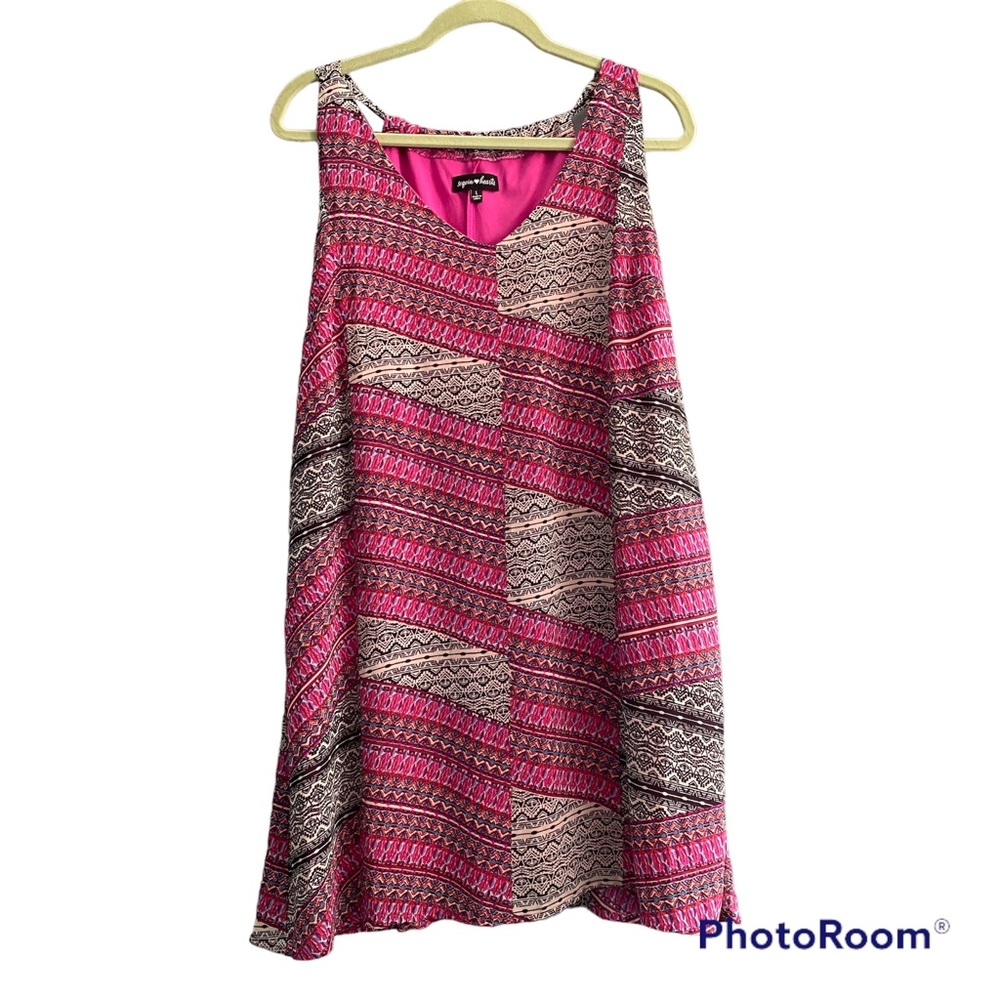 NWT Sequin Hearts Pink Abstract Aztec Print Tank Shift Sleeveless Dress Size L
